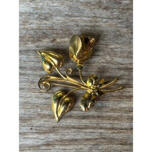 Vintage Sterling Silver & Gold Tone Floral Brooch Pin